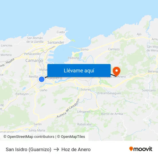 San Isidro (Guarnizo) to Hoz de Anero map