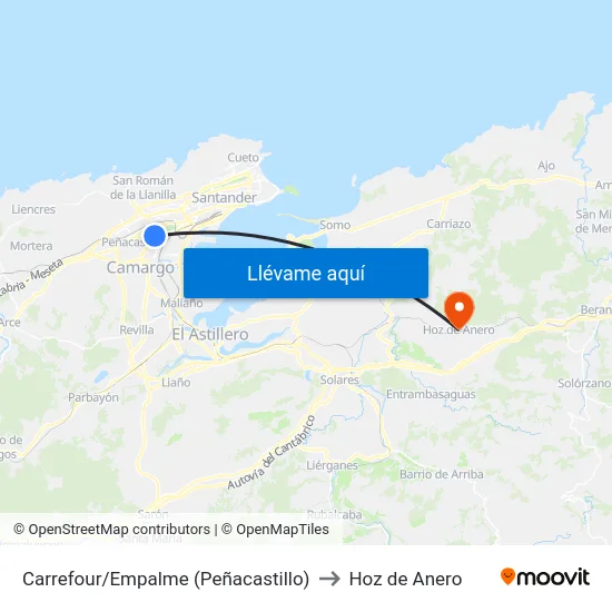 Carrefour/Empalme (Peñacastillo) to Hoz de Anero map