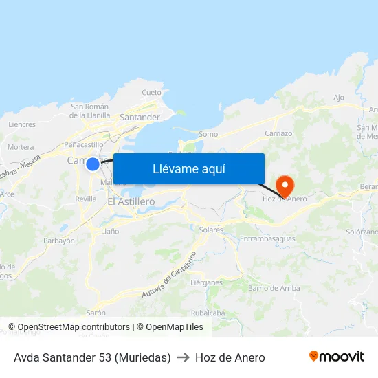 Avda Santander 53 (Muriedas) to Hoz de Anero map