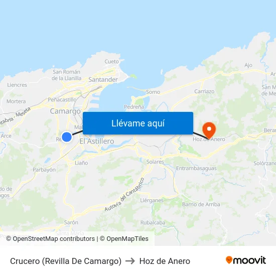 Crucero (Revilla De Camargo) to Hoz de Anero map