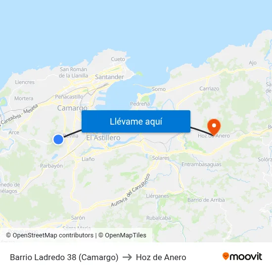 Barrio Ladredo 38 (Camargo) to Hoz de Anero map