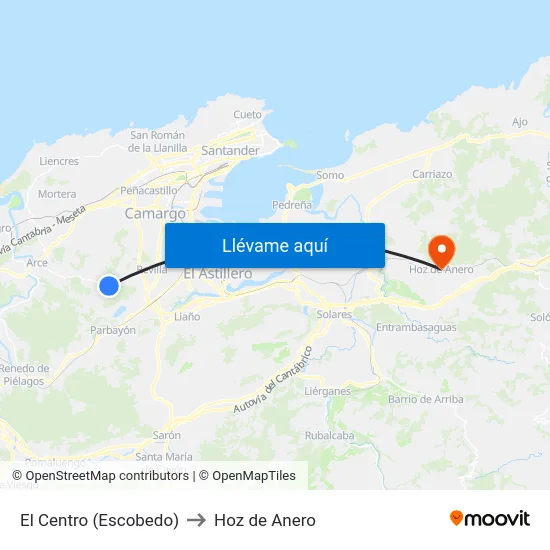 El Centro (Escobedo) to Hoz de Anero map