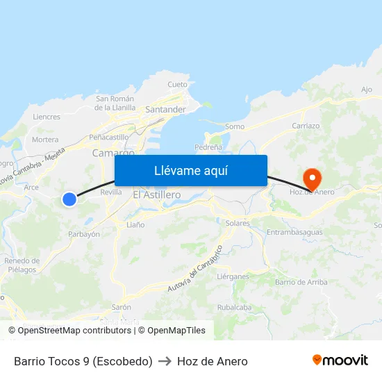 Barrio Tocos 9 (Escobedo) to Hoz de Anero map