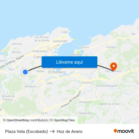 Plaza Vela (Escobedo) to Hoz de Anero map