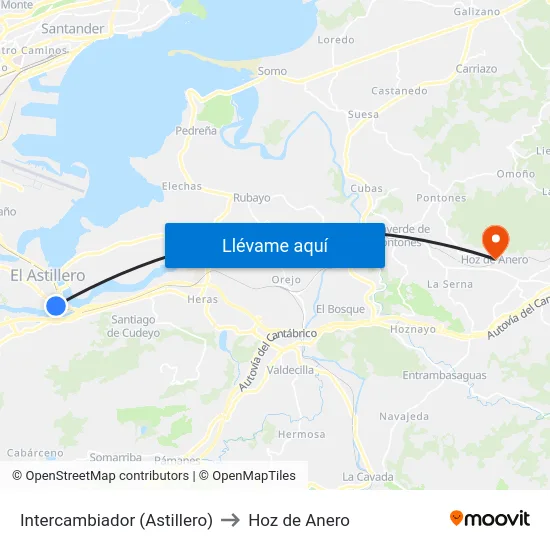 Intercambiador (Astillero) to Hoz de Anero map