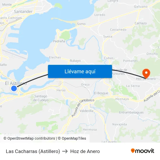 Las Cacharras (Astillero) to Hoz de Anero map