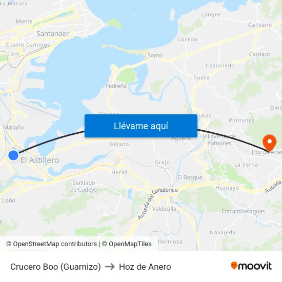 Crucero Boo (Guarnizo) to Hoz de Anero map