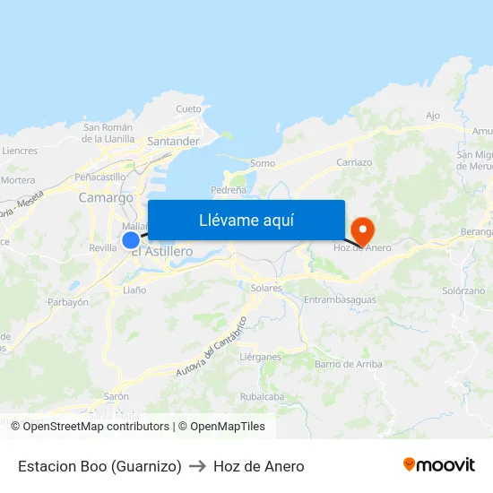 Estacion Boo (Guarnizo) to Hoz de Anero map