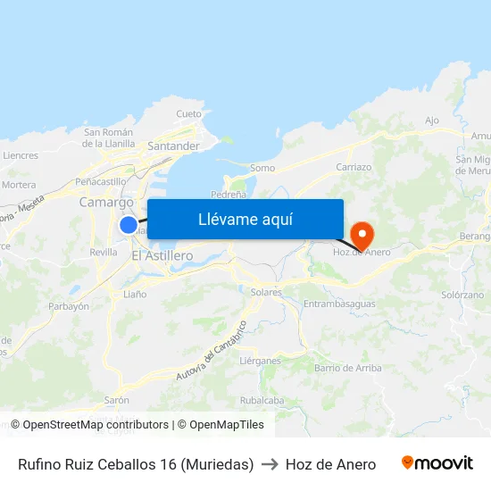 Rufino Ruiz Ceballos 16 (Muriedas) to Hoz de Anero map