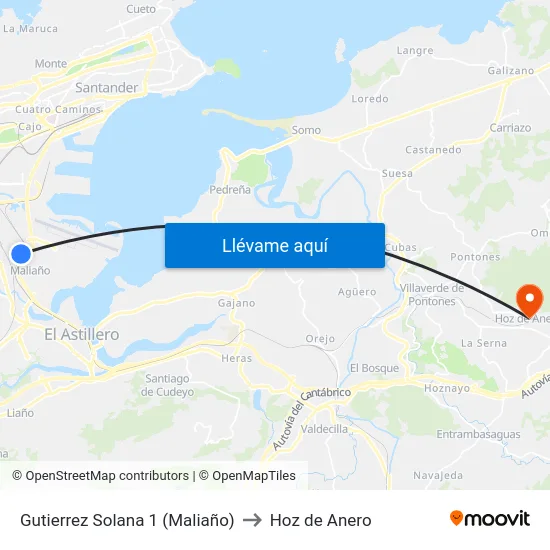 Gutierrez Solana 1 (Maliaño) to Hoz de Anero map