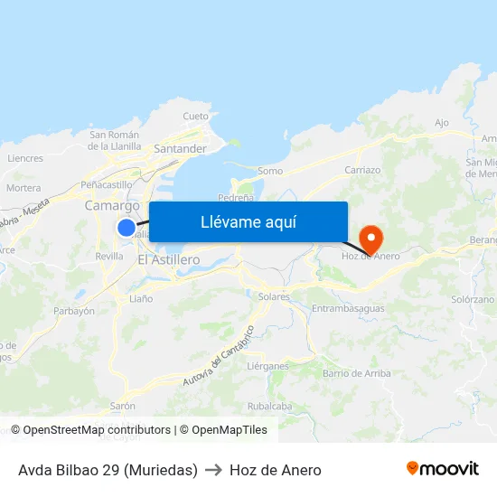 Avda Bilbao 29 (Muriedas) to Hoz de Anero map