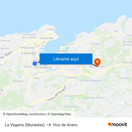 La Vegana (Muriedas) to Hoz de Anero map