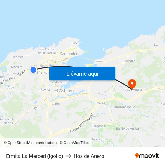 Ermita La Merced (Igollo) to Hoz de Anero map