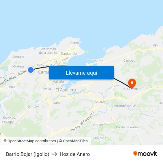 Barrio Bojar (Igollo) to Hoz de Anero map