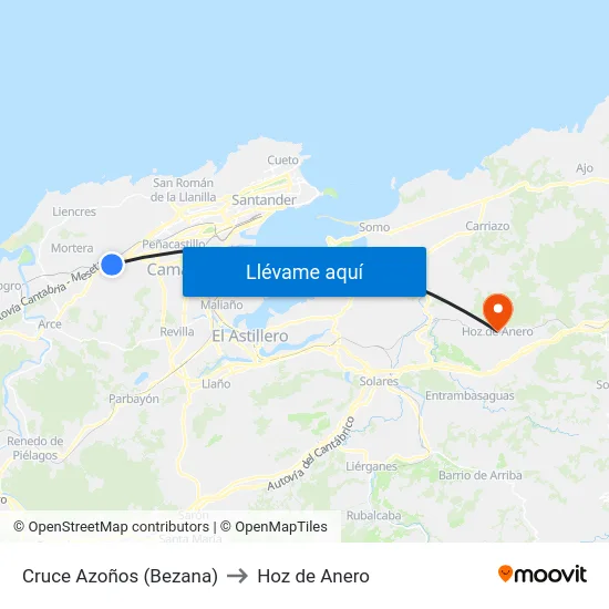 Cruce Azoños (Bezana) to Hoz de Anero map