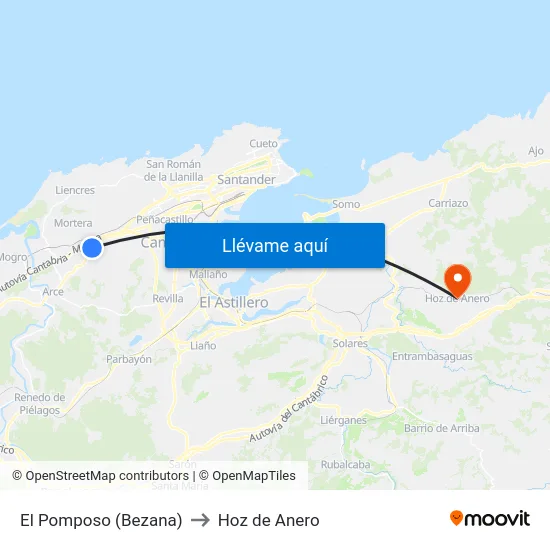 El Pomposo (Bezana) to Hoz de Anero map