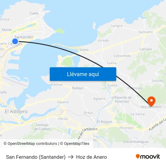 San Fernando (Santander) to Hoz de Anero map