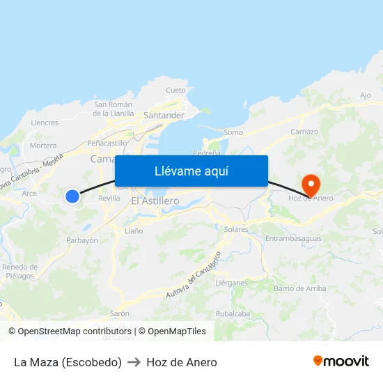 La Maza (Escobedo) to Hoz de Anero map