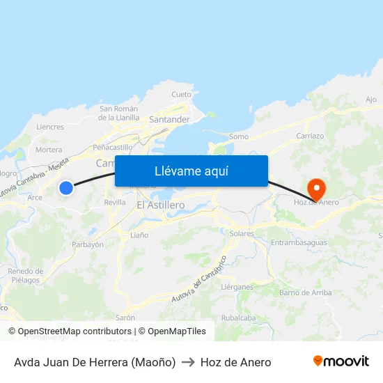 Avda Juan De Herrera (Maoño) to Hoz de Anero map