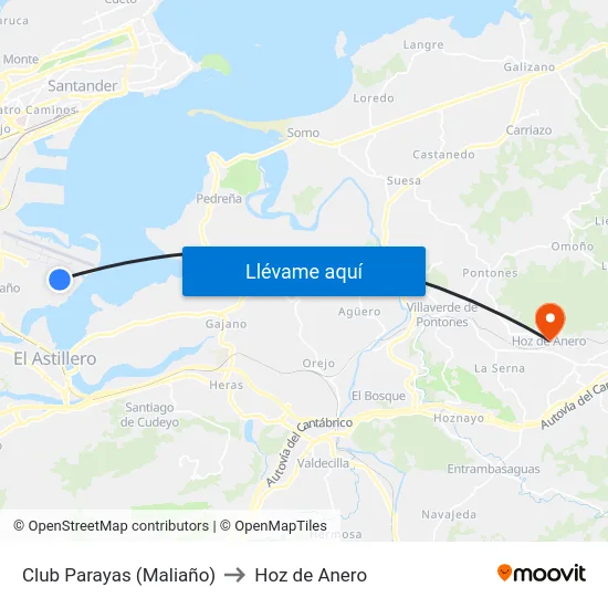 Club Parayas (Maliaño) to Hoz de Anero map