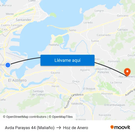 Avda Parayas 44 (Maliaño) to Hoz de Anero map