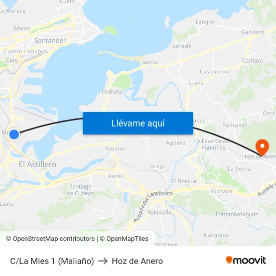 C/La Mies 1 (Maliaño) to Hoz de Anero map