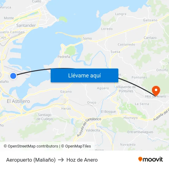 Aeropuerto (Maliaño) to Hoz de Anero map