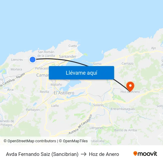 Avda Fernando Saiz (Sancibrian) to Hoz de Anero map