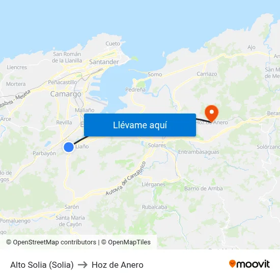 Alto Solia (Solia) to Hoz de Anero map