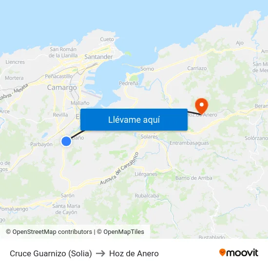 Cruce Guarnizo (Solia) to Hoz de Anero map