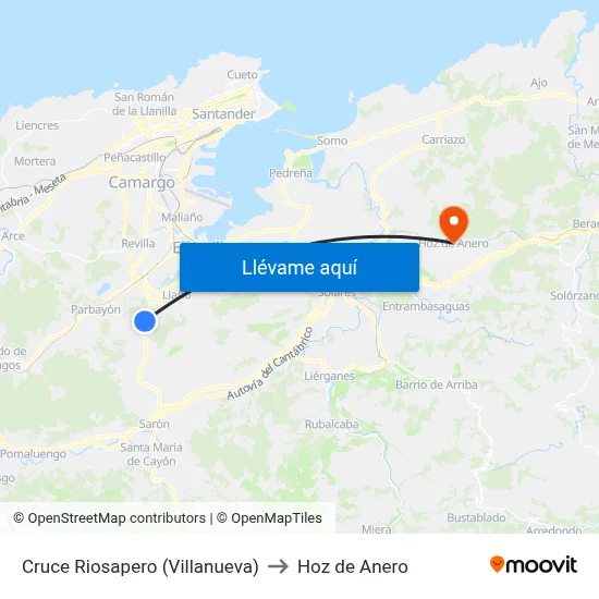 Cruce Riosapero (Villanueva) to Hoz de Anero map