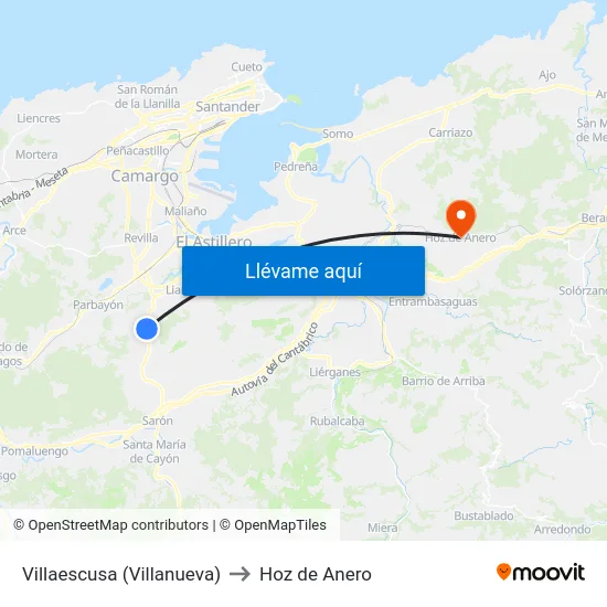 Villaescusa (Villanueva) to Hoz de Anero map