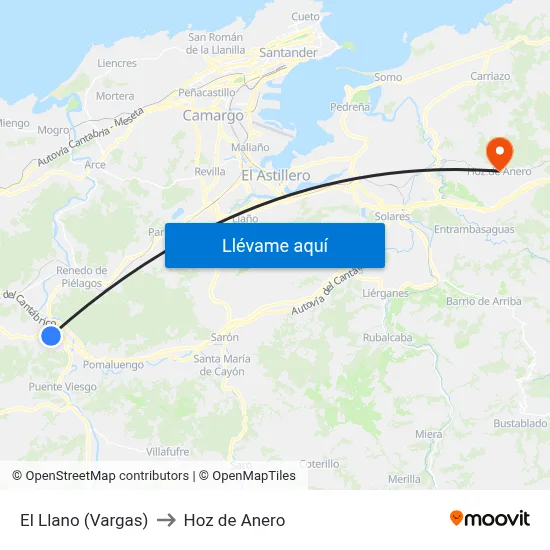 El Llano (Vargas) to Hoz de Anero map