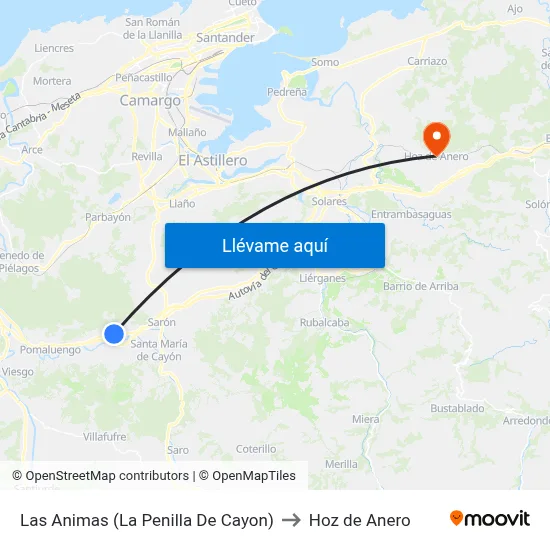 Las Animas (La Penilla De Cayon) to Hoz de Anero map