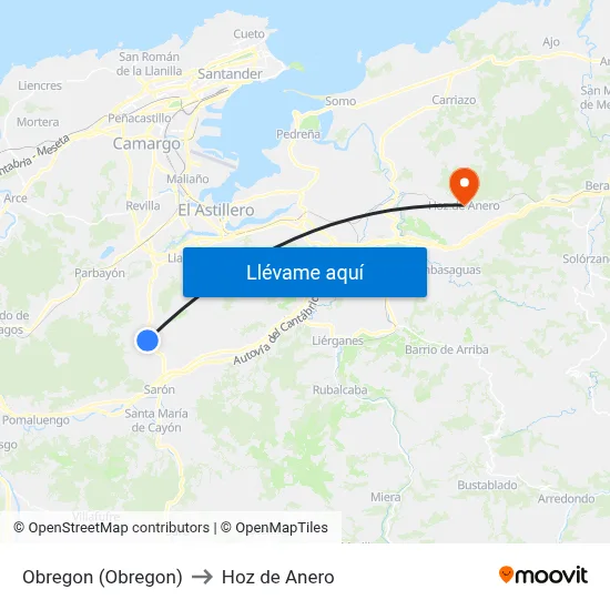 Obregon (Obregon) to Hoz de Anero map