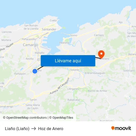 Liaño (Liaño) to Hoz de Anero map