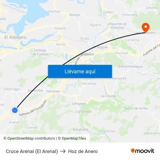 Cruce Arenal (El Arenal) to Hoz de Anero map