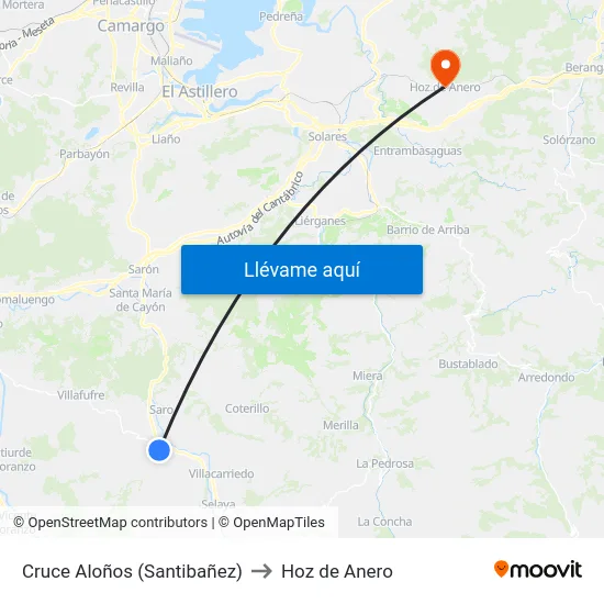 Cruce Aloños (Santibañez) to Hoz de Anero map