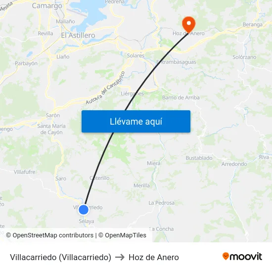 Villacarriedo (Villacarriedo) to Hoz de Anero map