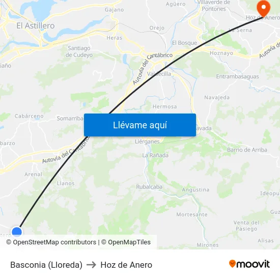 Basconia (Lloreda) to Hoz de Anero map