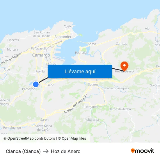 Cianca (Cianca) to Hoz de Anero map
