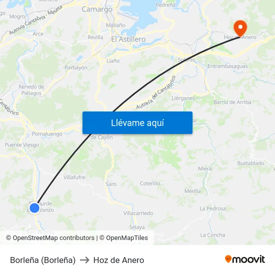 Borleña (Borleña) to Hoz de Anero map