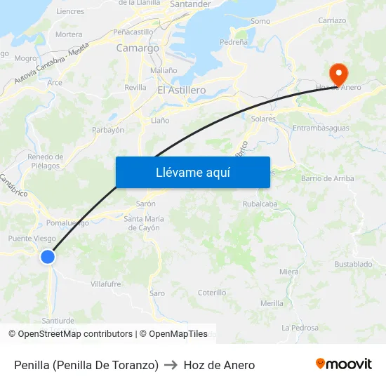 Penilla (Penilla De Toranzo) to Hoz de Anero map