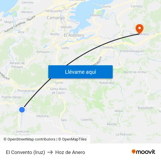 El Convento (Iruz) to Hoz de Anero map
