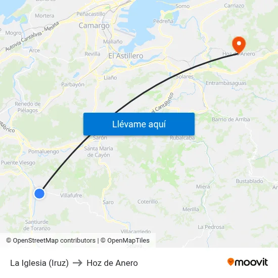 La Iglesia (Iruz) to Hoz de Anero map