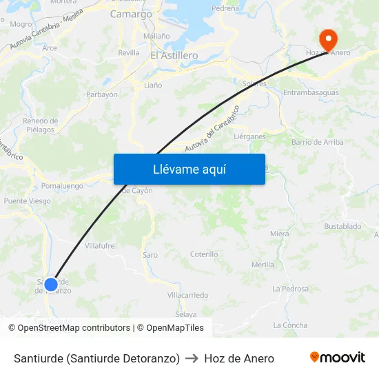 Santiurde (Santiurde Detoranzo) to Hoz de Anero map