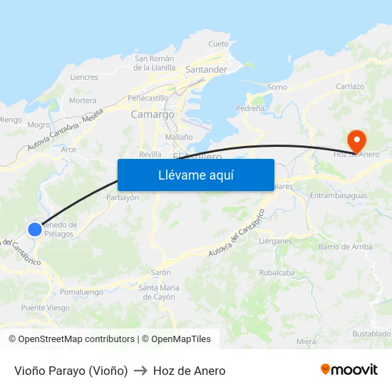 Vioño Parayo (Vioño) to Hoz de Anero map