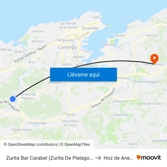 Zurita Bar Carabel (Zurita De Pielagos) to Hoz de Anero map