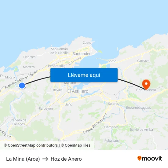 La Mina (Arce) to Hoz de Anero map