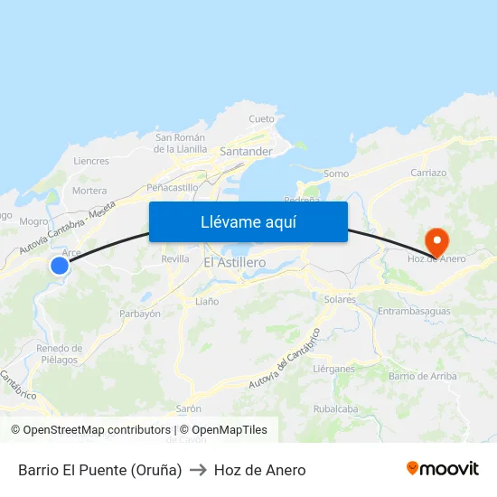 Barrio El Puente (Oruña) to Hoz de Anero map